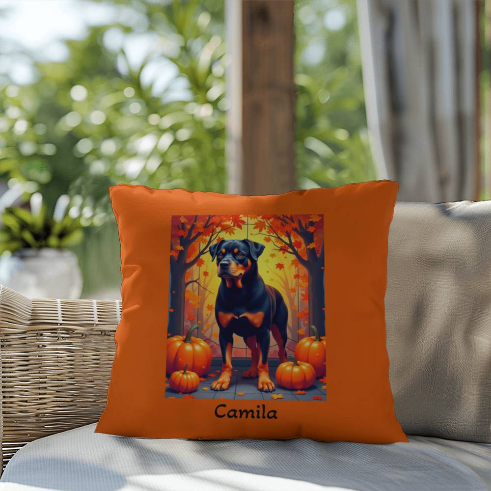 Rottweiler Black & Tan Coat Pillow, Personalized Indoor Dog Cushion, Water-Resistant Pet Gift
