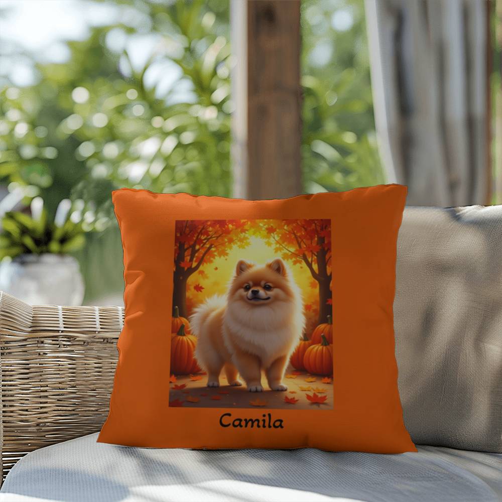Cream Sable Pomeranian indoor outdoor pillow, custom dog cushion, pet lover accent throw pillow