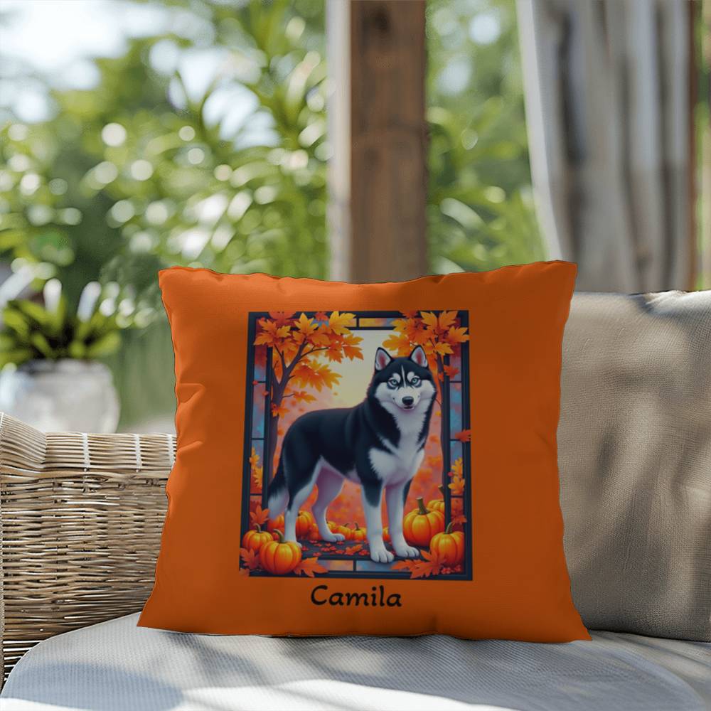 Black and White Husky pillow blue eyes, custom indoor outdoor dog cushion, gift for Husky fans - MySisterIsASurvivor