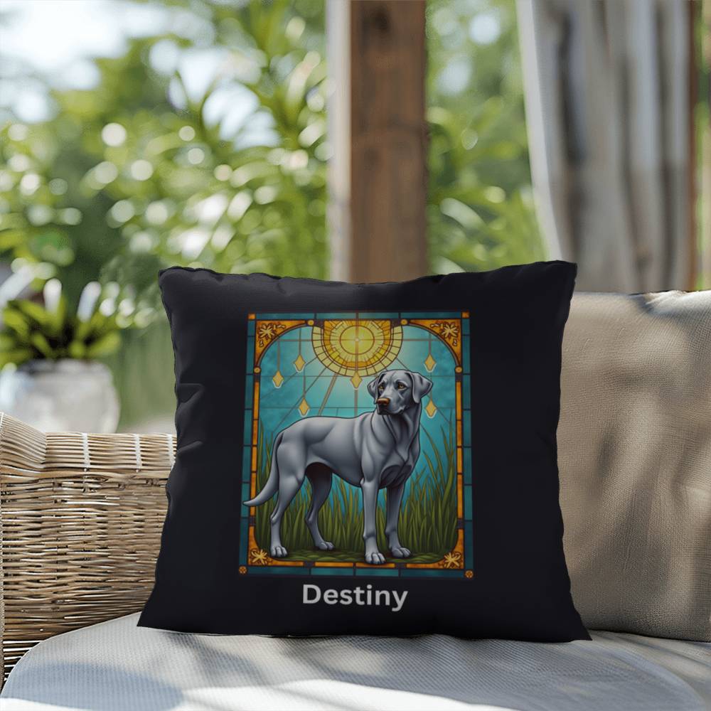 Silver Labrador Retriever Pillow, personalized stained glass gift for indoor/outdoor décor