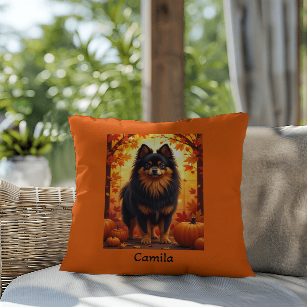 Black and Tan Pomeranian indoor outdoor pillow, personalized dog cushion, pet lover home decor