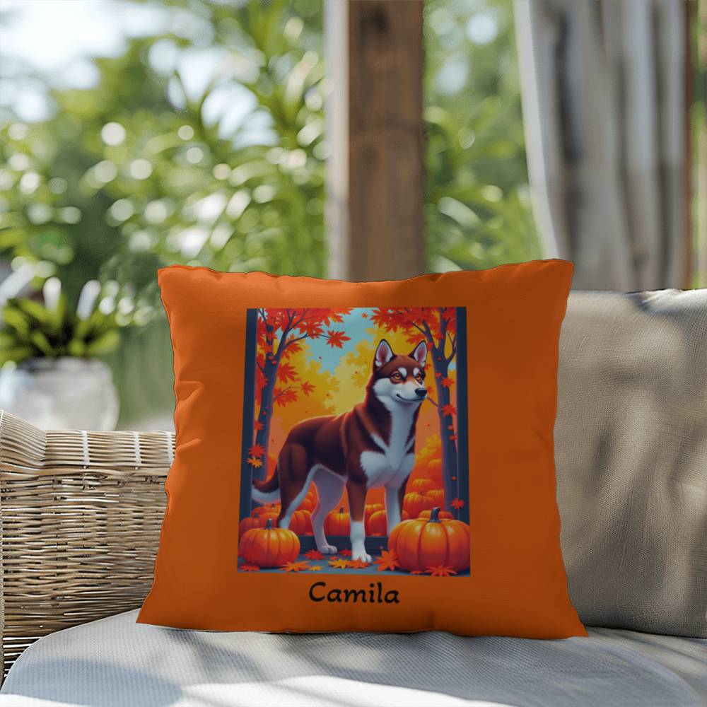 Dark Red and White Husky amber eyes pillow, personalized indoor outdoor dog cushion for Husky fans - MySisterIsASurvivor
