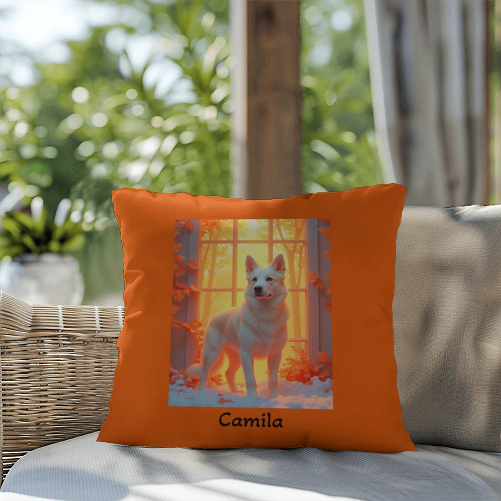 Cream German Shepherd pillow, personalized indoor outdoor GSD cushion, water-resistant decor - MySisterIsASurvivor