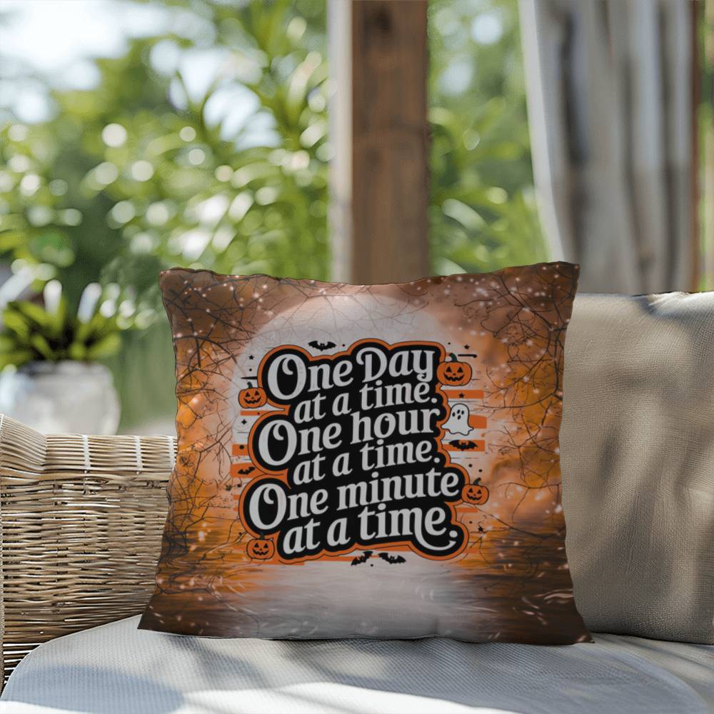 Mental health indoor/outdoor pillow with “One Day At A Time” for self-care and coping