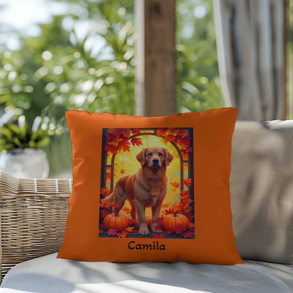 Dark Golden Retriever pillow, custom indoor outdoor dog cushion, water-resistant accent - MySisterIsASurvivor