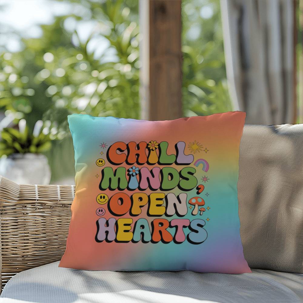 Chill Minds Open Hearts personalized pillow, indoor outdoor therapy cushion decor - MySisterIsASurvivor