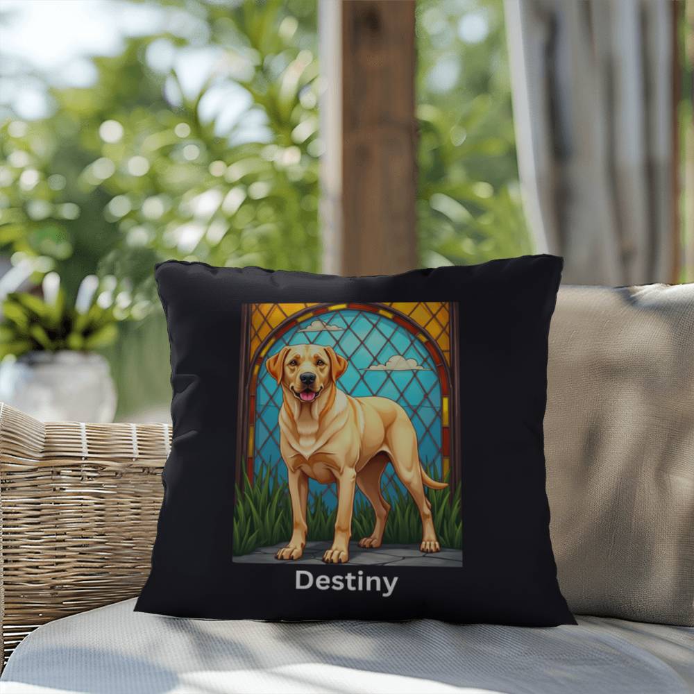 Yellow Labrador Retriever Pillow, personalized stained glass art for home or patio décor
