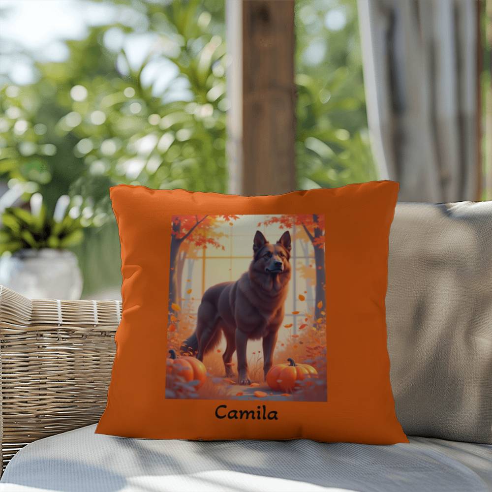 Liver German Shepherd pillow, personalized indoor outdoor dog cushion, water-resistant accent - MySisterIsASurvivor