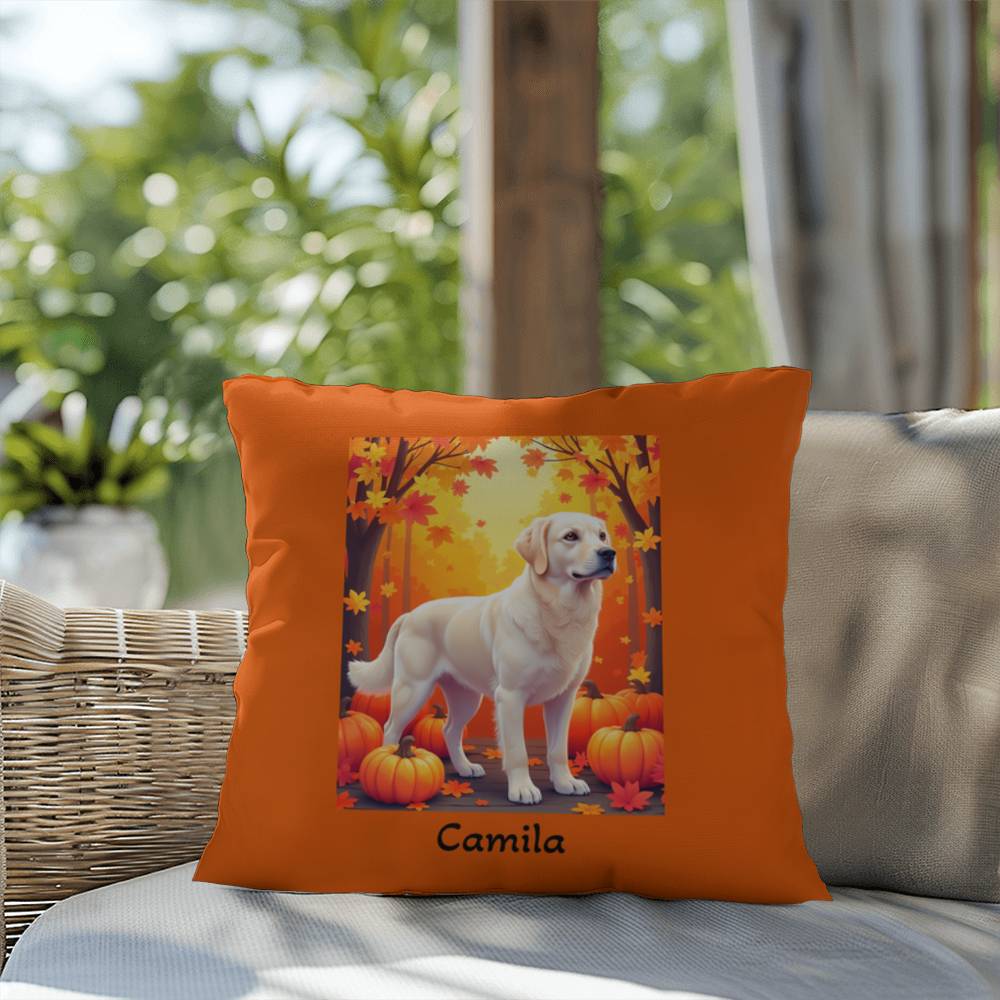 Cream Golden Retriever pillow, personalized indoor outdoor dog cushion, water-resistant decor - MySisterIsASurvivor