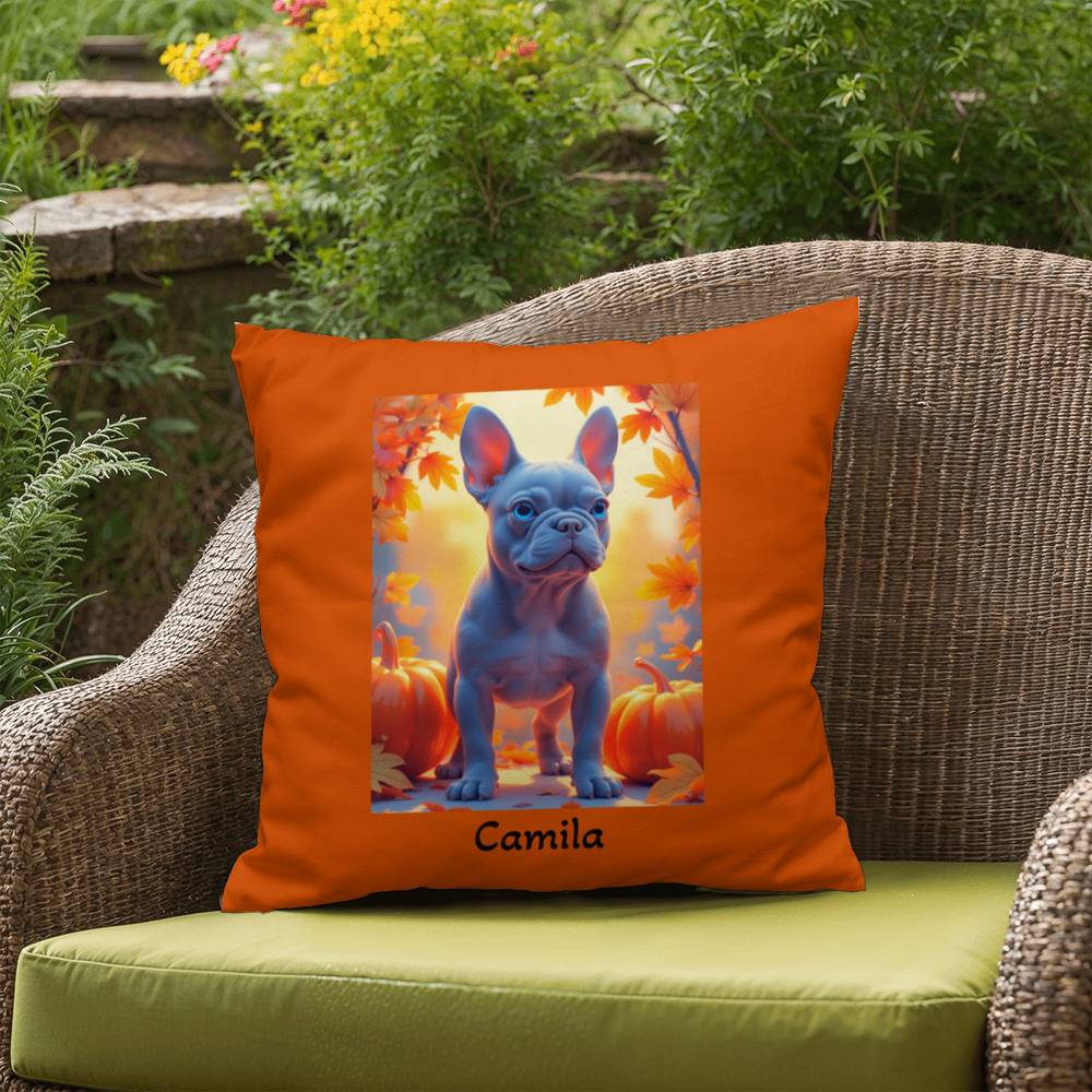 Blue French Bulldog pillow, personalized indoor outdoor dog cushion, custom Frenchie accent - MySisterIsASurvivor