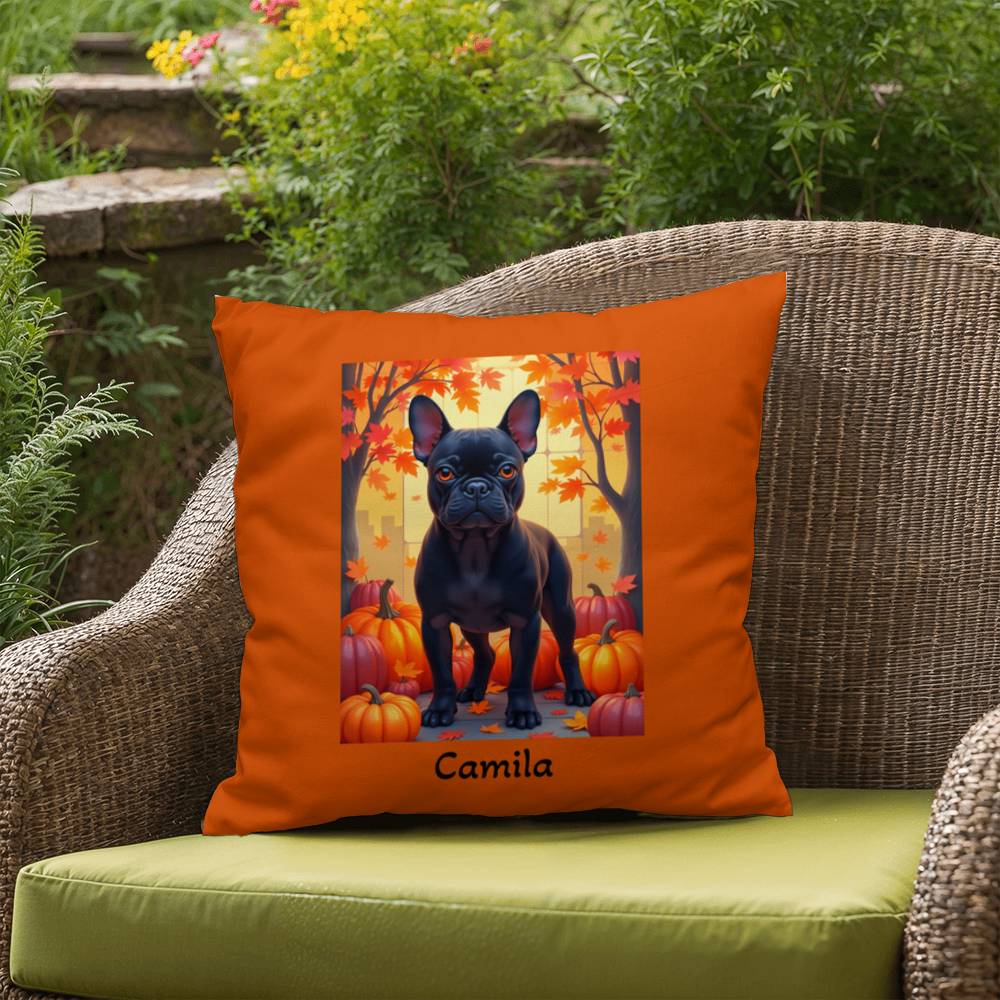 Black French Bulldog pillow, personalized indoor outdoor dog cushion, custom Frenchie decor - MySisterIsASurvivor