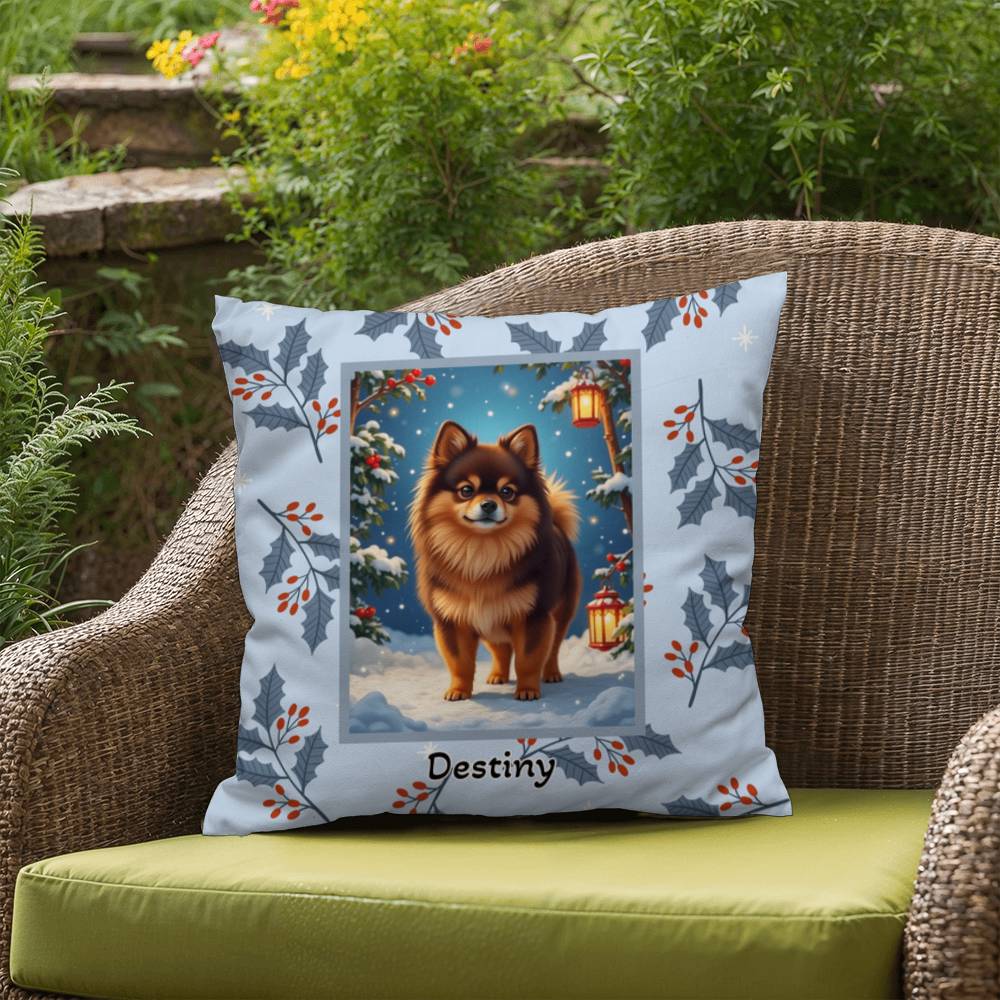 Pomeranian Chocolate & Tan Pillow - Winter Pom pillow, festive dog lover throw, indoor accent decor