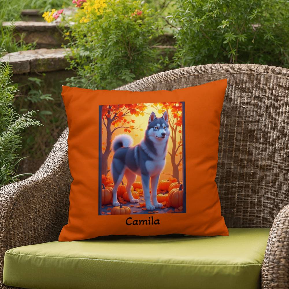 Dark Grey Husky amber eyes pillow, personalized indoor outdoor dog cushion for Husky lovers - MySisterIsASurvivor