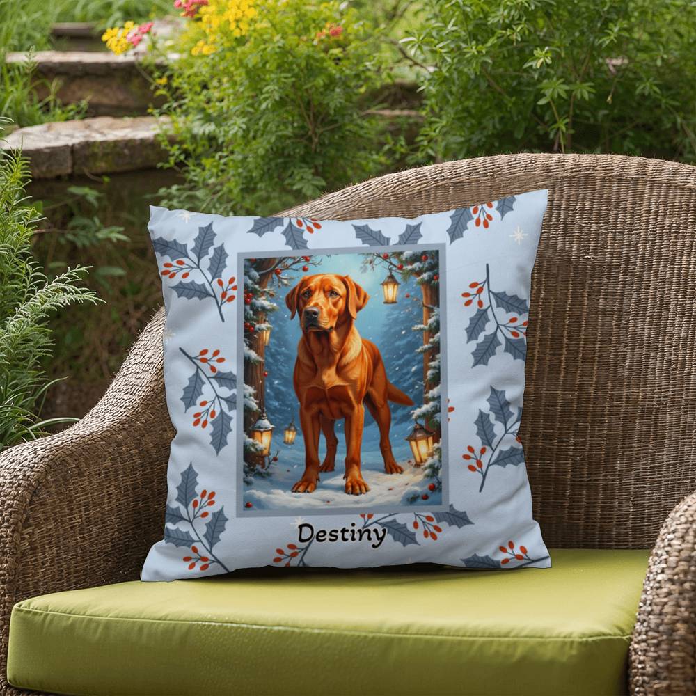 Labrador Retriever Fox Red Pillow - Winter Lab pillow, festive dog home decor, personalized throw accent