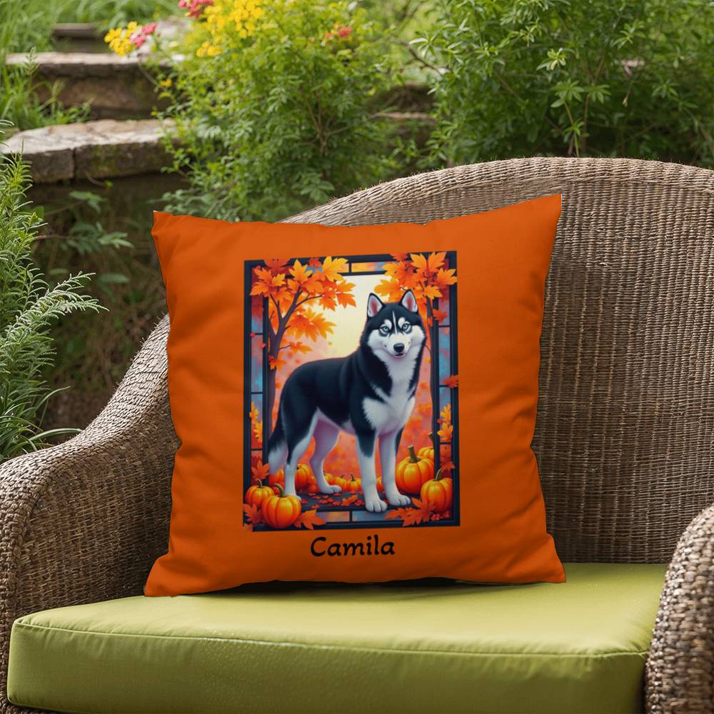 Black and White Husky pillow blue eyes, custom indoor outdoor dog cushion, gift for Husky fans - MySisterIsASurvivor