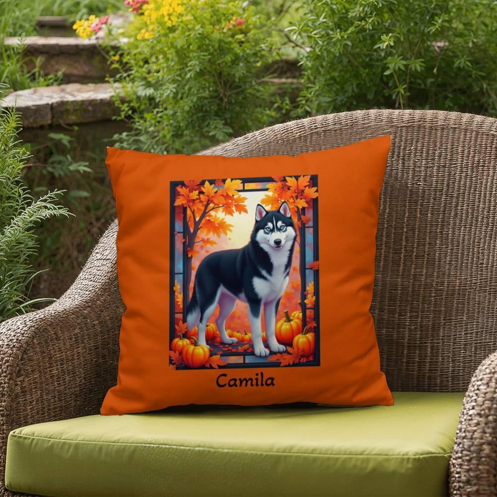 Shop our premium black and white husky blue eyes indoor outdoor pillow from MySisterIsASurvivor.