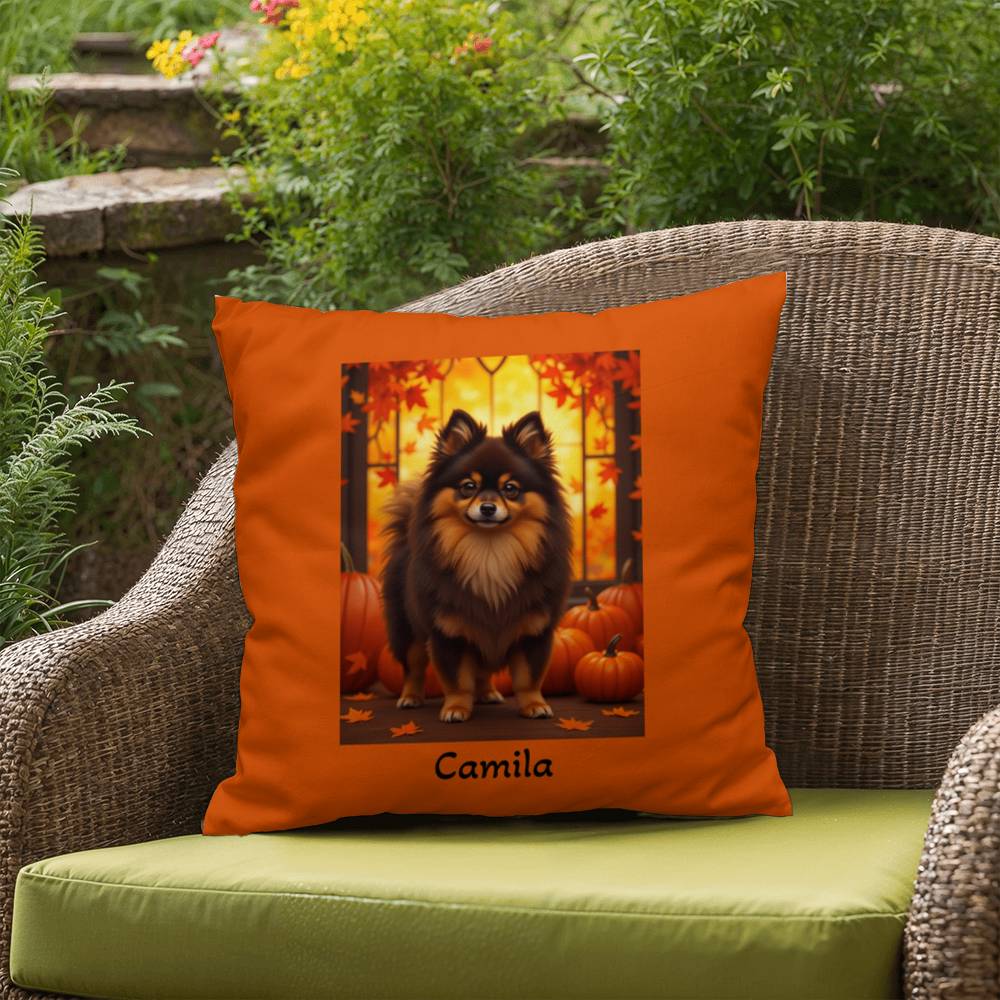 Chocolate and Tan Pomeranian indoor outdoor pillow, personalized dog cushion, pet decor gift