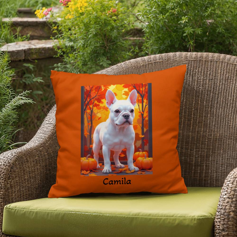 White French Bulldog pillow, personalized indoor outdoor dog cushion, custom Frenchie decor - MySisterIsASurvivor