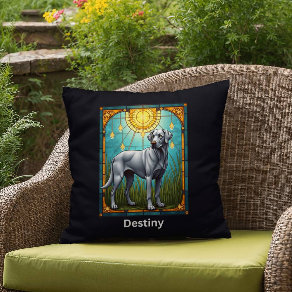 Silver Labrador Retriever Pillow, personalized stained glass gift for indoor/outdoor décor