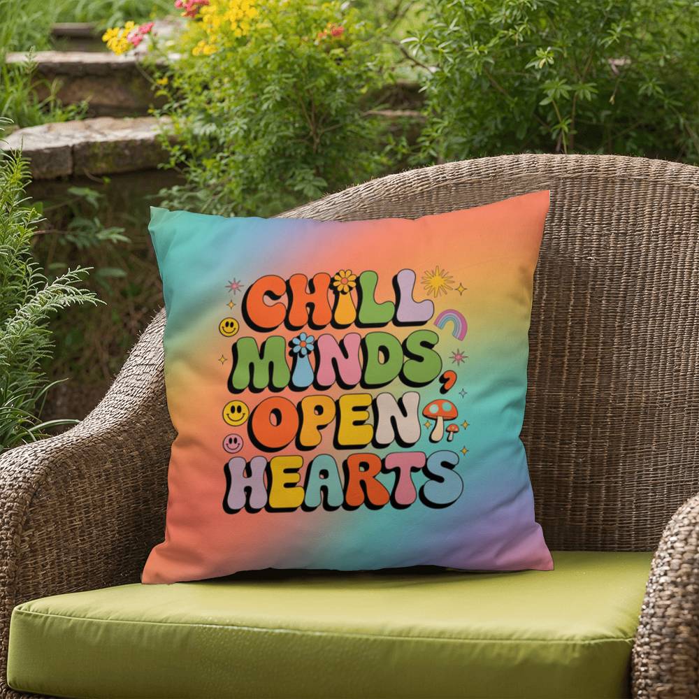 Chill Minds Open Hearts personalized pillow, indoor outdoor therapy cushion decor - MySisterIsASurvivor