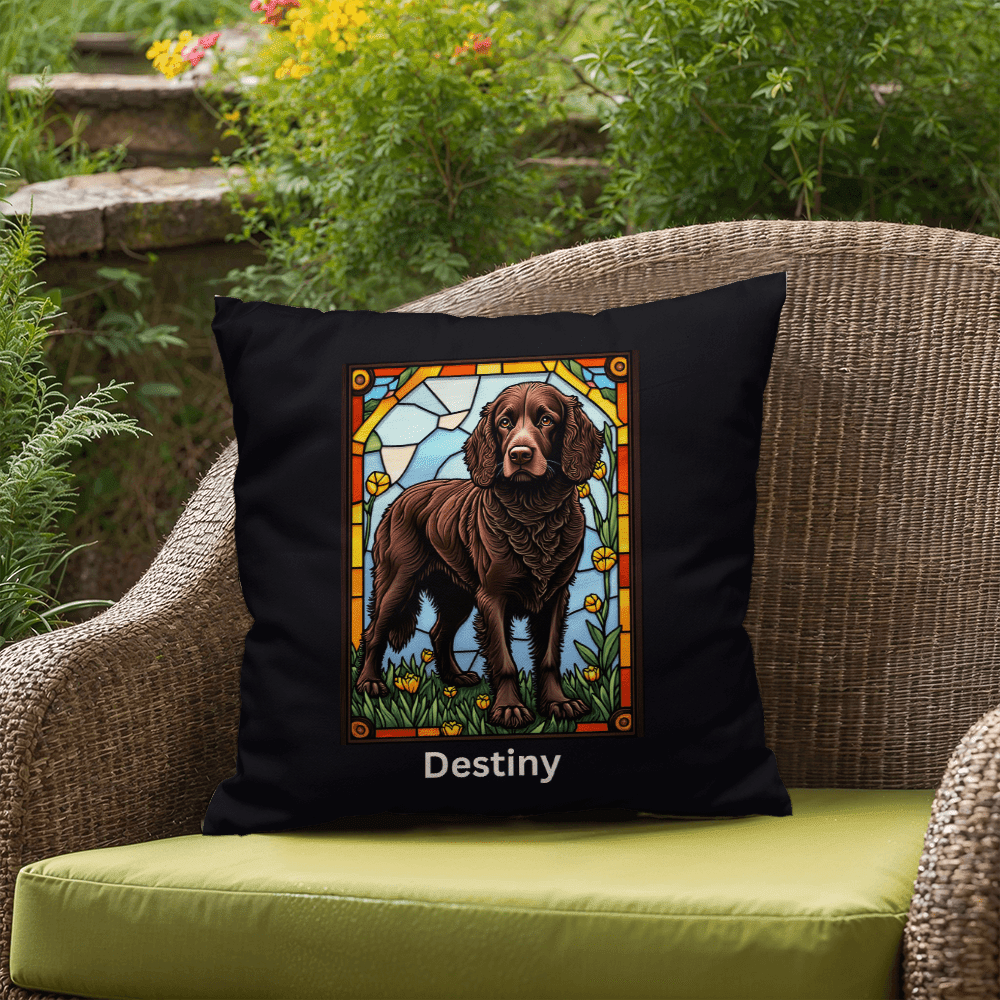 American Water Spaniel Stained Glass Pillow, custom throw for couch, garden, and pet lovers