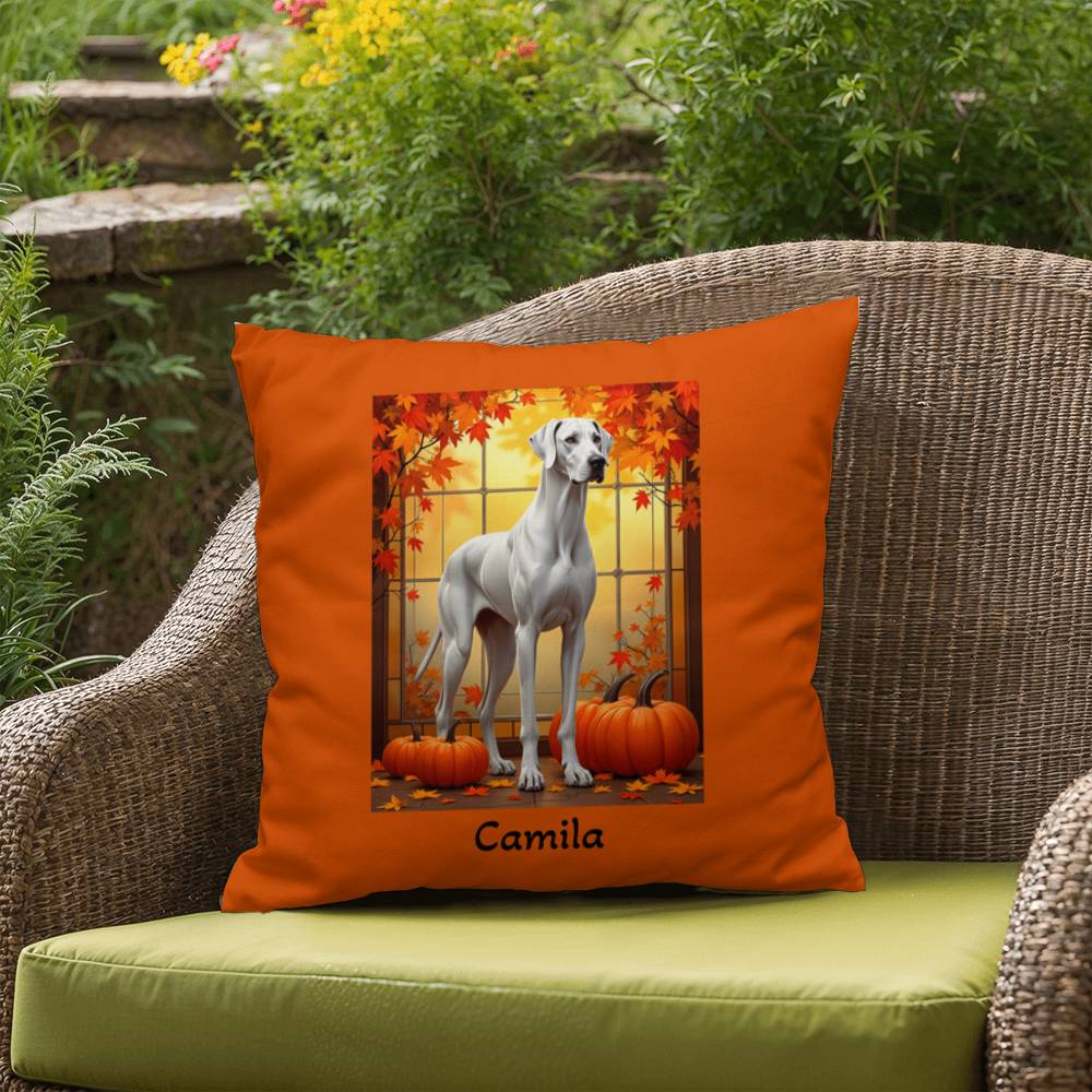 Great Dane White Coat Throw Pillow, Personalized Indoor Outdoor Dog Cushion, Gentle Giant Gift