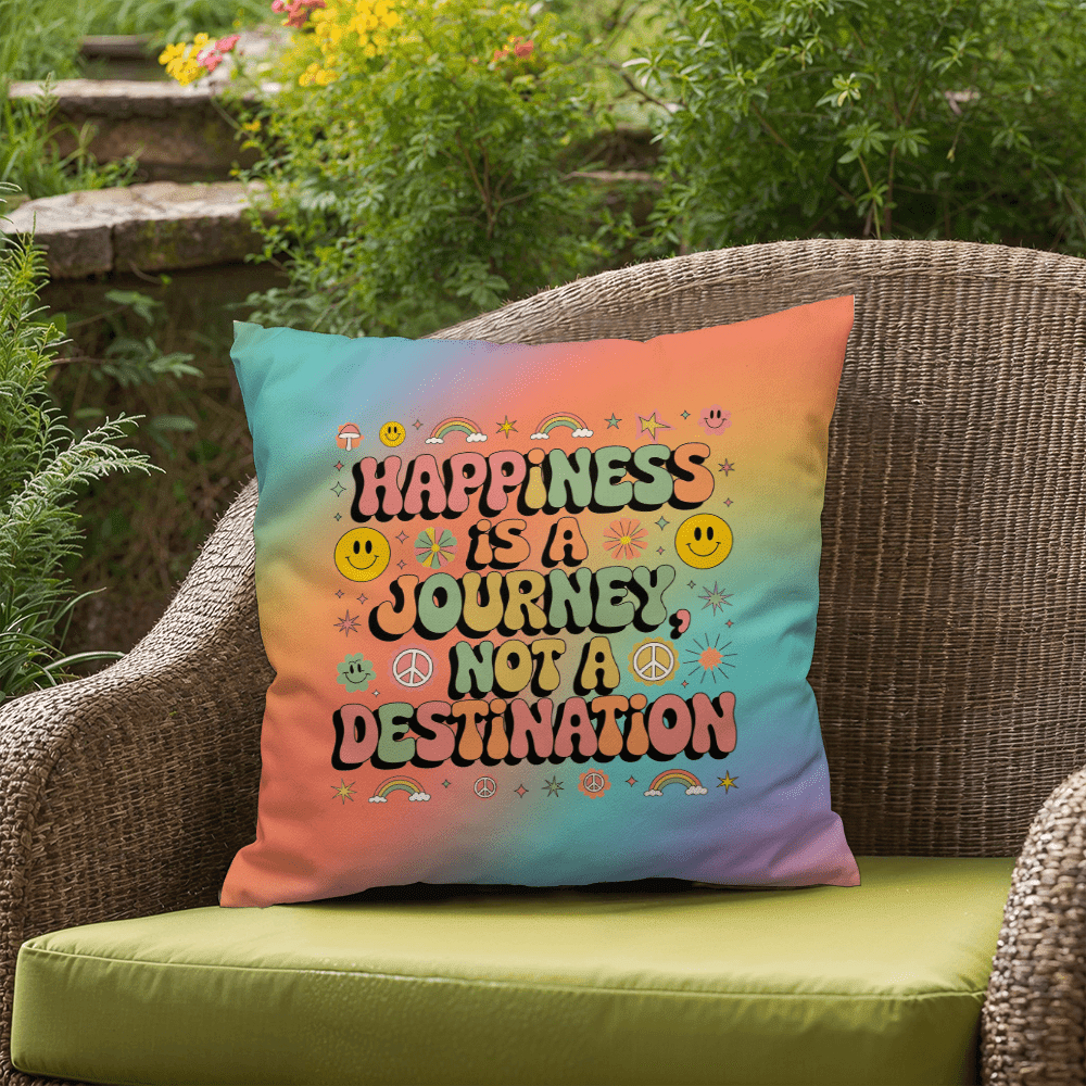 Happiness Is a Journey personalized indoor outdoor pillow mindful home decor - MySisterIsASurvivor