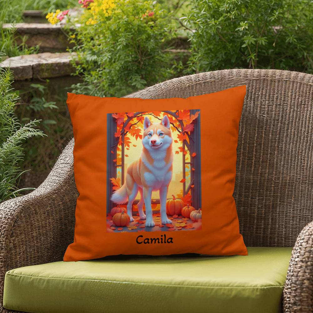 Light Red Husky blue eyes pillow, custom indoor outdoor dog cushion, pet owner patio decor - MySisterIsASurvivor