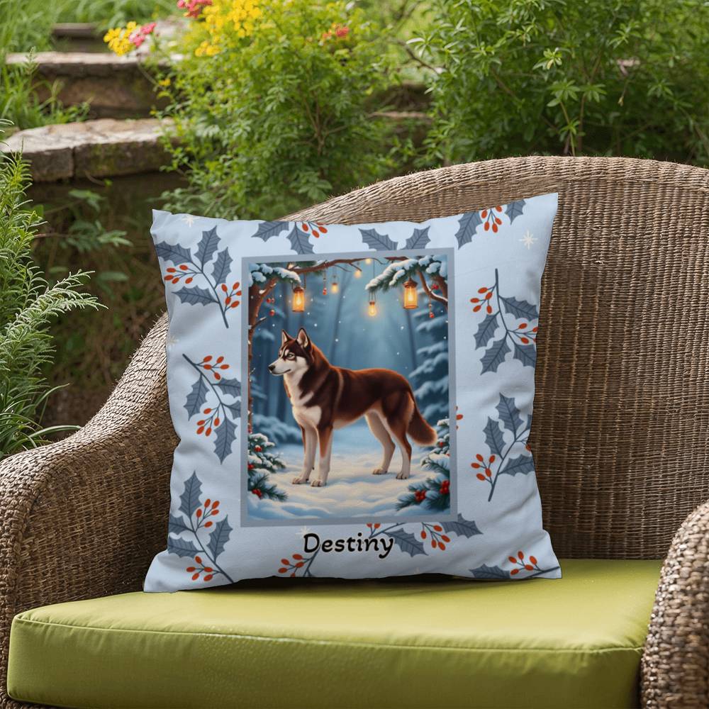 Husky Chocolate Red Pillow - Festive Husky pillow, personalized winter dog throw, cozy home accent