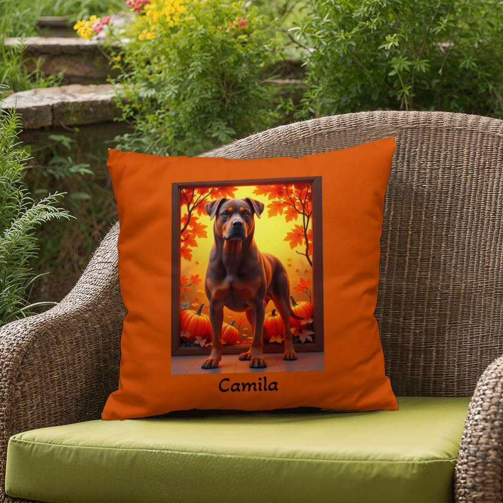 Shop our premium chocolate and tan rottweiler indoor outdoor pillow from MySisterIsASurvivor.