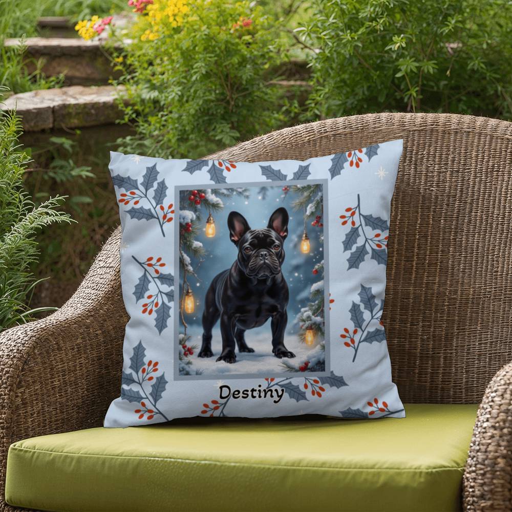 French Bulldog Black Pillow - Cute Frenchie throw pillow, winter dog home decor, personalized accent