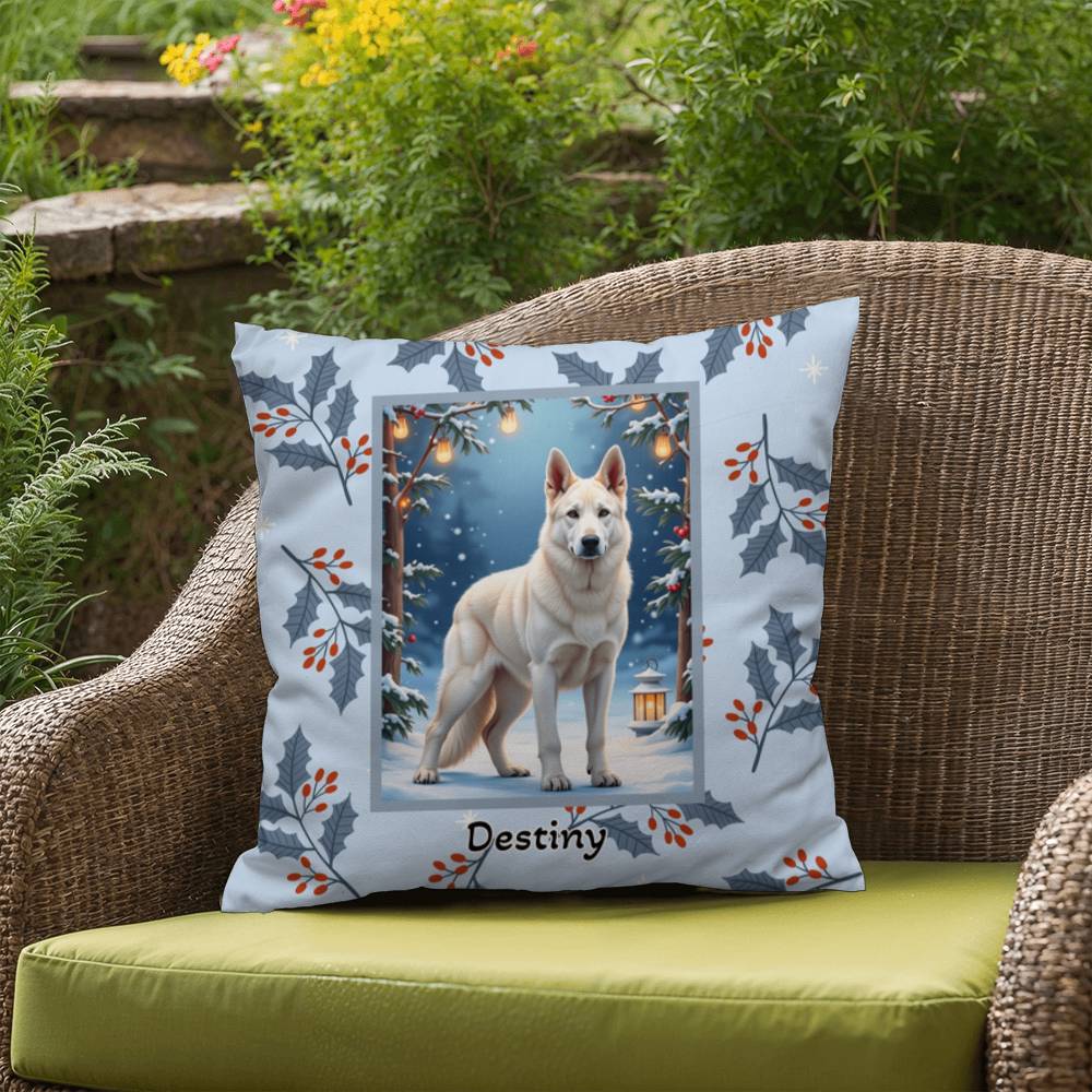 German Shepherd White Pillow - Cozy Shepherd throw pillow, indoor winter dog pillow, personalized accent