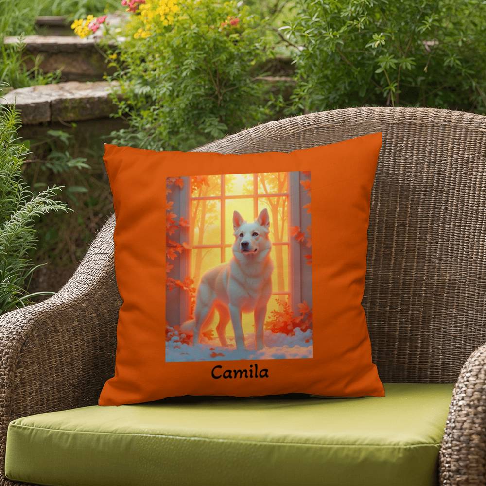 Cream German Shepherd pillow, personalized indoor outdoor GSD cushion, water-resistant decor - MySisterIsASurvivor