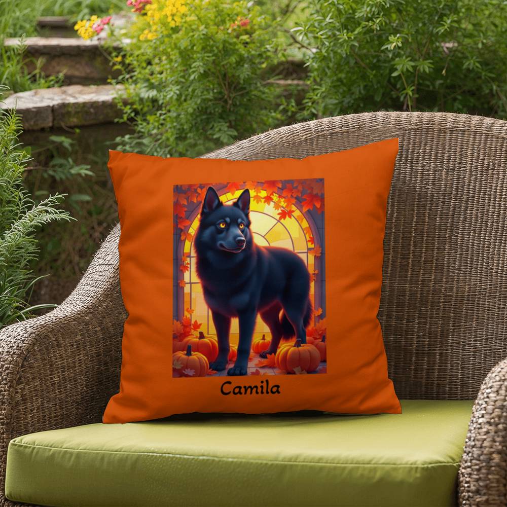 Black Siberian Husky pillow amber eyes, personalized indoor outdoor dog cushion for Husky lovers - MySisterIsASurvivor