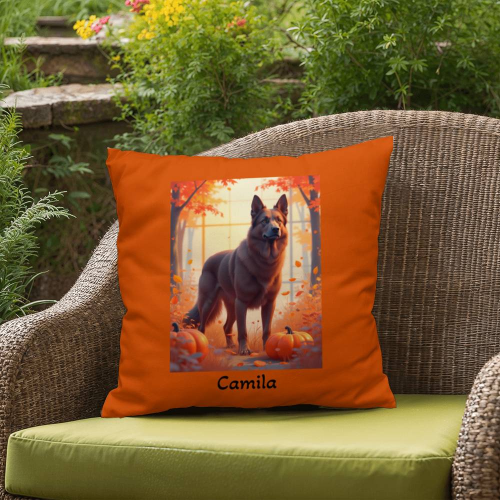 Liver German Shepherd pillow, personalized indoor outdoor dog cushion, water-resistant accent - MySisterIsASurvivor