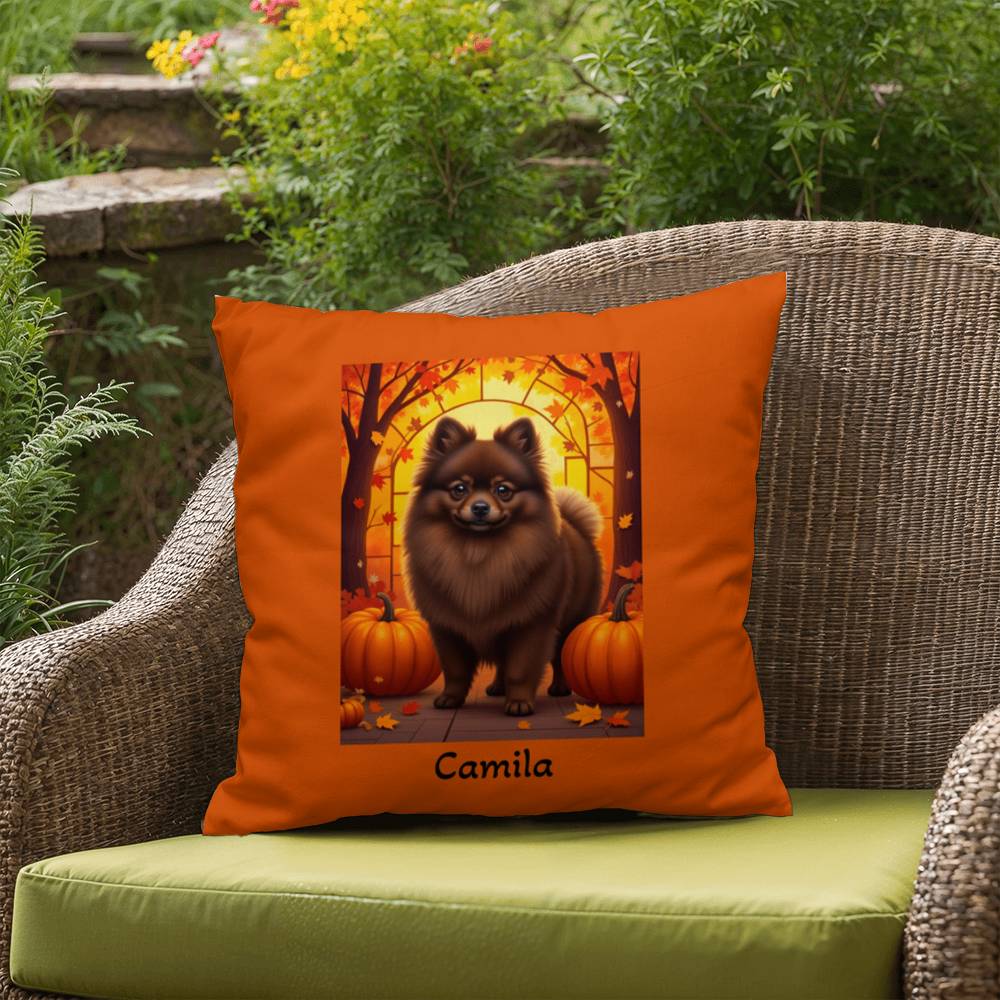 Chocolate Pomeranian indoor outdoor pillow, custom dog cushion, cozy pet lover home accent