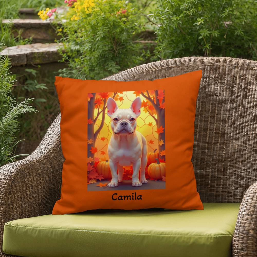 Cream French Bulldog pillow, personalized indoor outdoor Frenchie cushion, custom dog gift - MySisterIsASurvivor