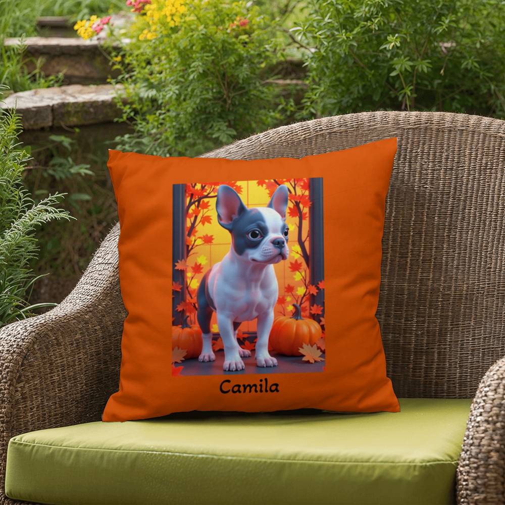 Blue Pied French Bulldog pillow, personalized indoor outdoor dog cushion, Frenchie lover decor - MySisterIsASurvivor