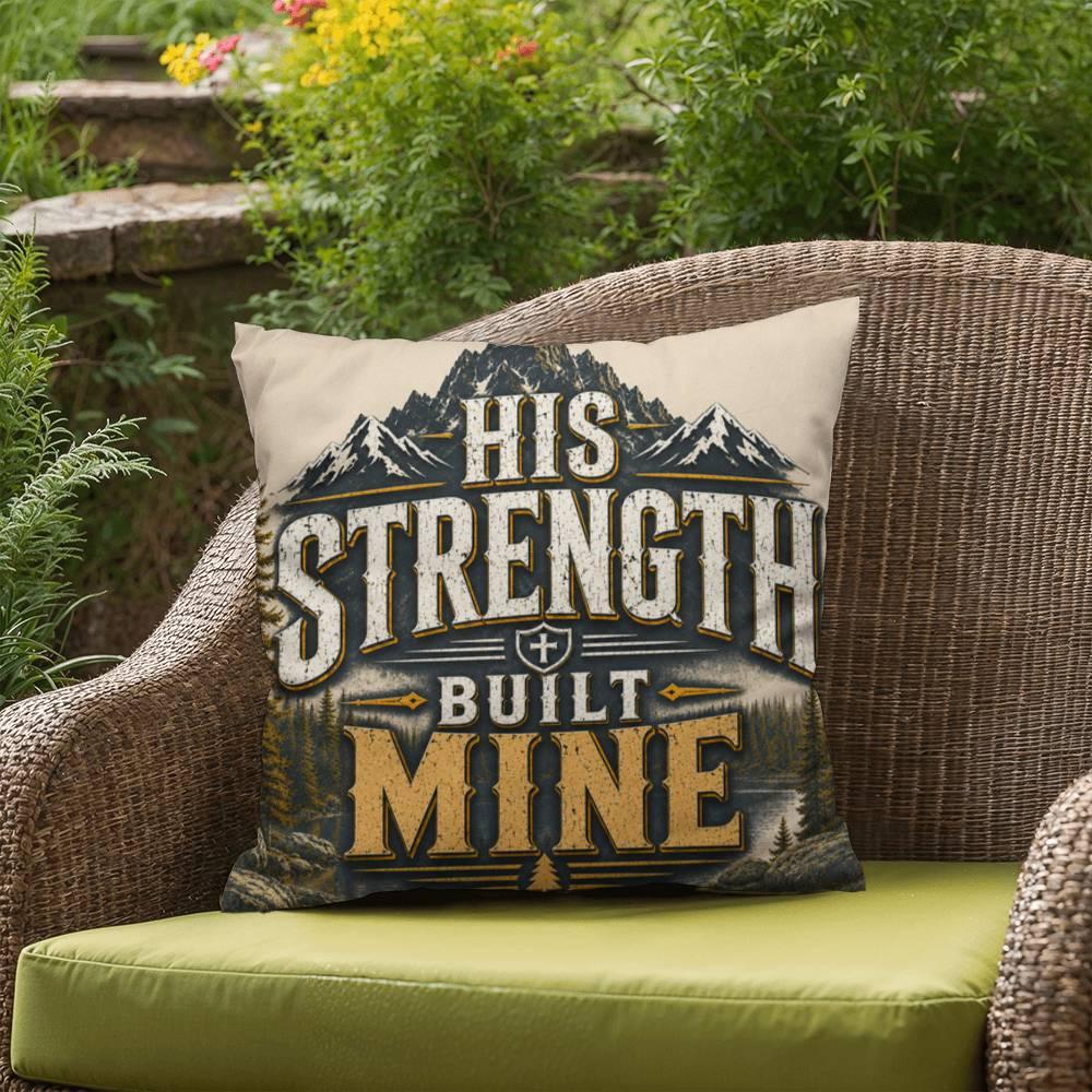 Shop our premium his strength built mine throw pillow from MySisterIsASurvivor.