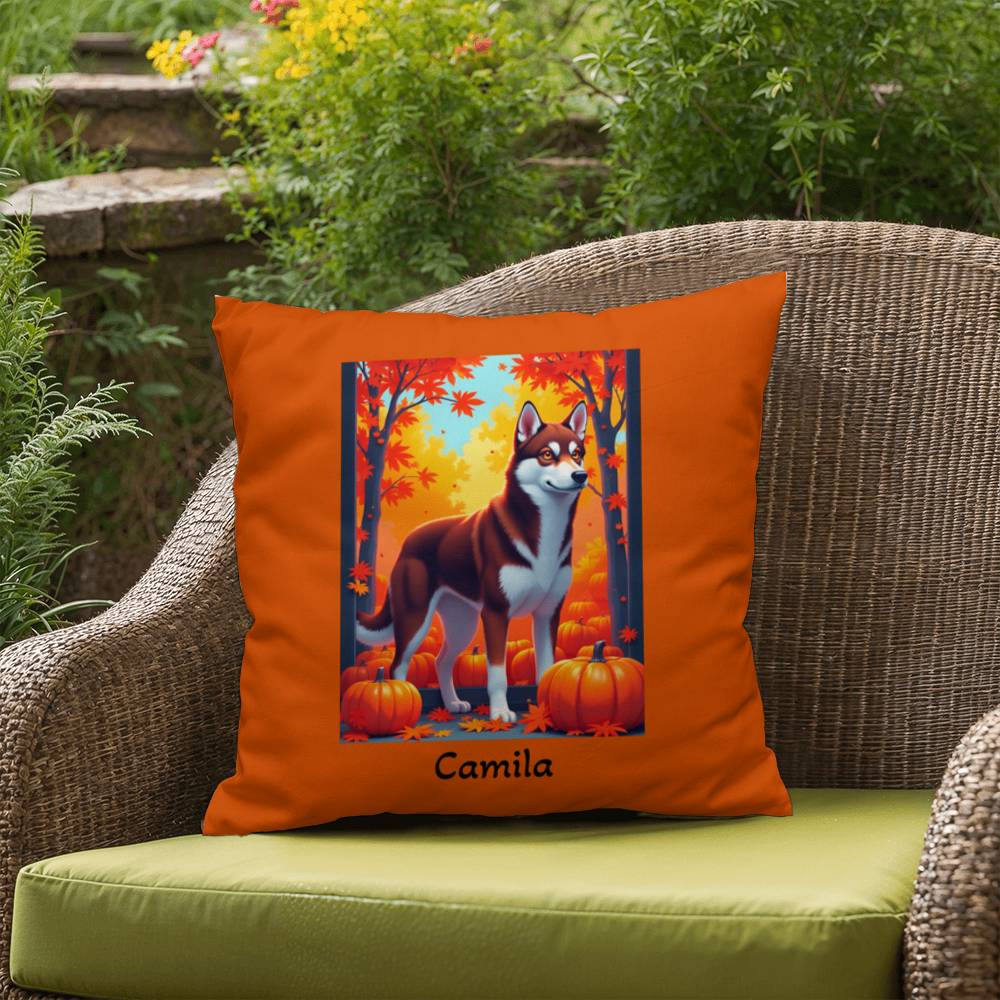 Dark Red and White Husky amber eyes pillow, personalized indoor outdoor dog cushion for Husky fans - MySisterIsASurvivor
