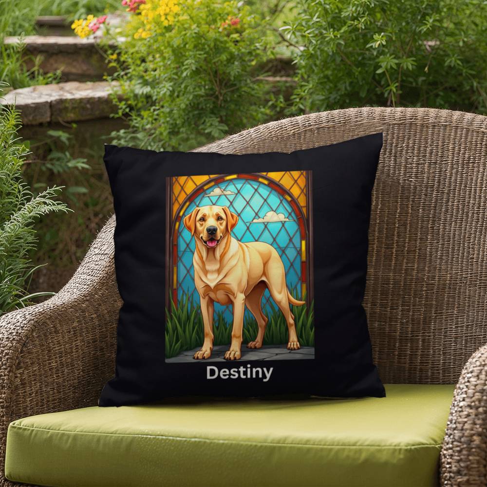 Yellow Labrador Retriever Pillow, personalized stained glass art for home or patio décor