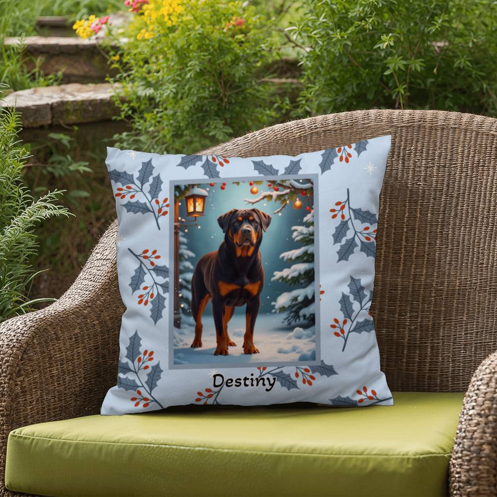 Rottweiler Chocolate Pillow - Festive Rottweiler throw pillow, winter dog home decor, cozy accent