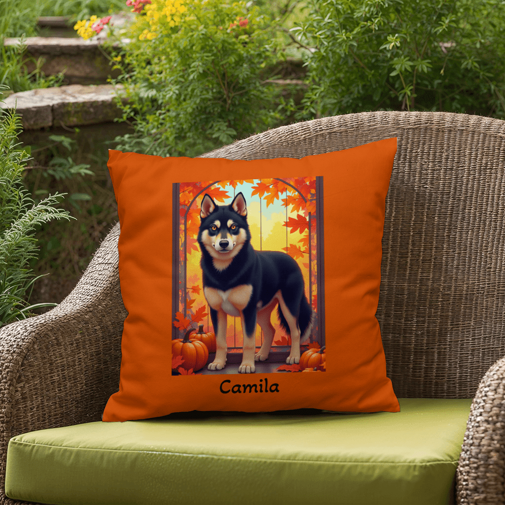 Siberian Husky Black & Tan Coat (Amber Eyes) Pillow, Indoor Outdoor Dog Cushion, Custom Gift