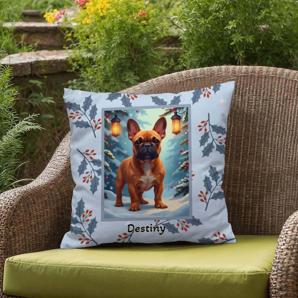 French Bulldog Red Fawn Pillow - Festive French Bulldog pillow, winter dog decor, personalized accent