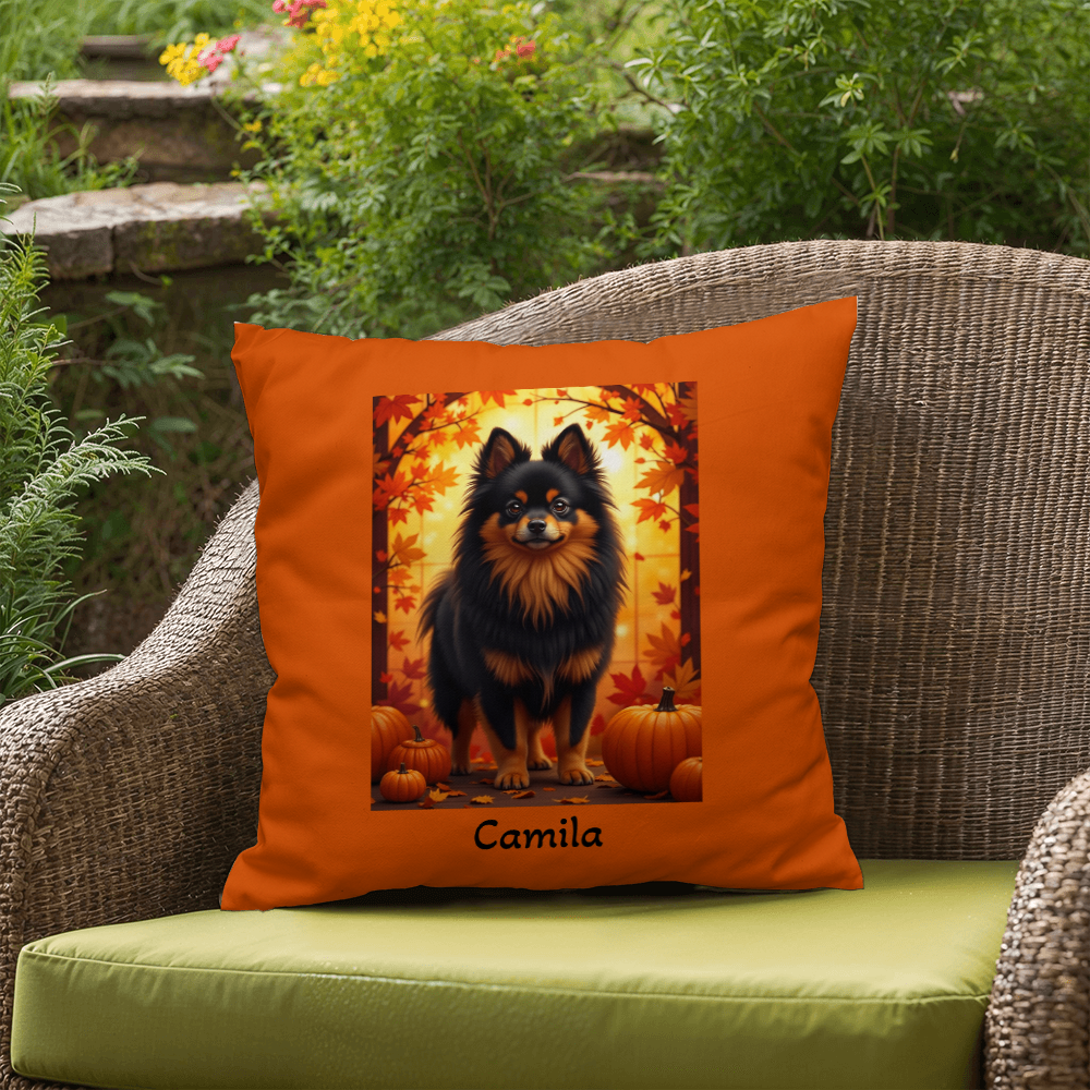 Black and Tan Pomeranian indoor outdoor pillow, personalized dog cushion, pet lover home decor