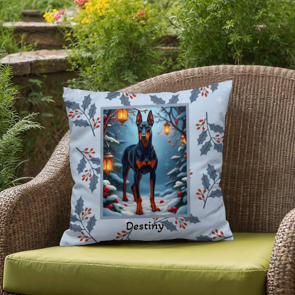 Shop our premium doberman blue rust winter throw pillow from MySisterIsASurvivor.