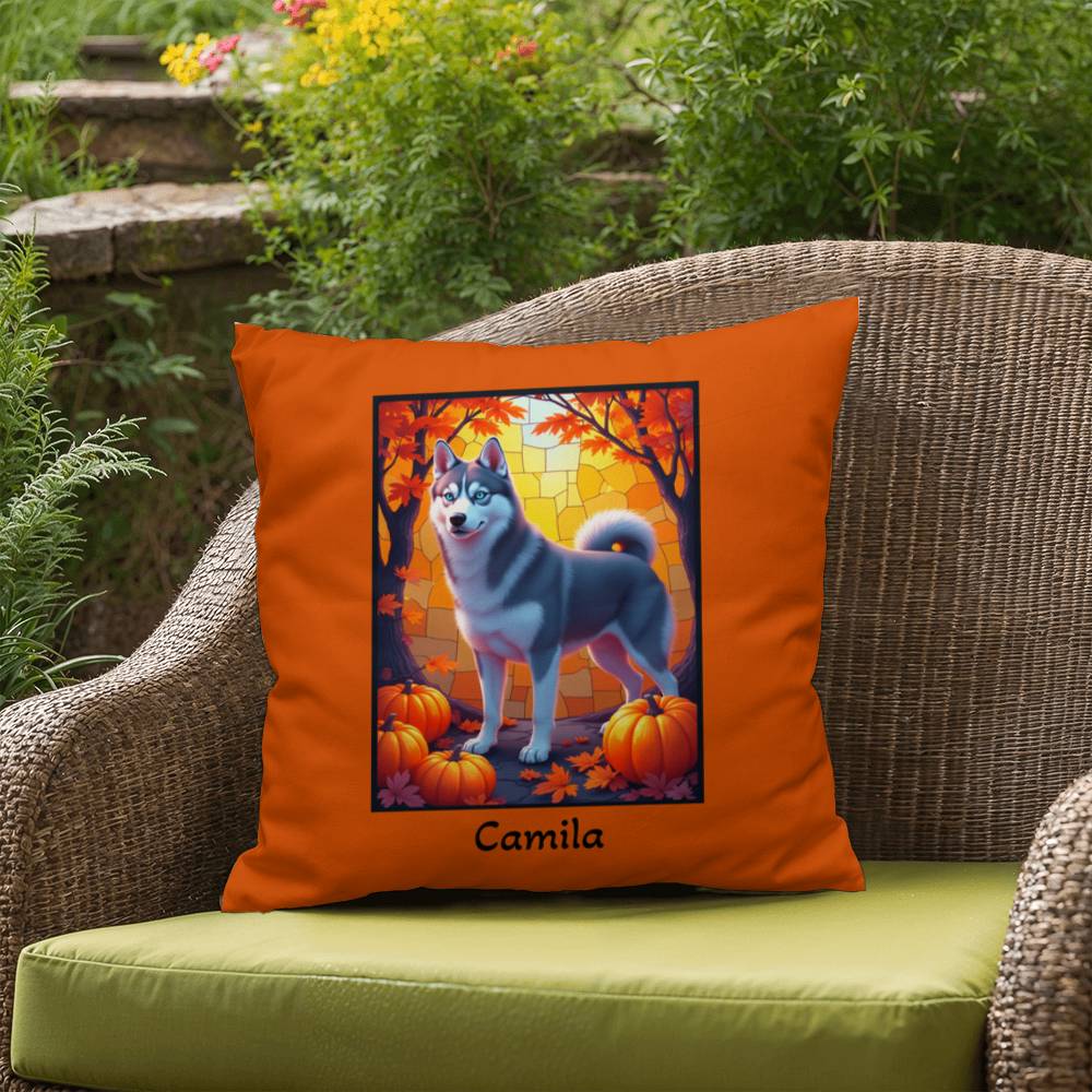 Dark Grey Husky blue eyes pillow, custom indoor outdoor dog cushion, cozy accent for Husky fans - MySisterIsASurvivor