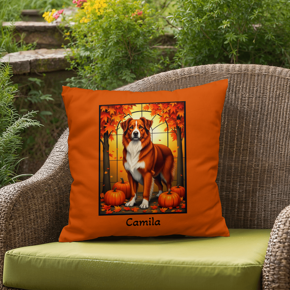 Australian Shepherd Red Coat Pillow, Custom Name Indoor Outdoor Dog Throw, Herding Breed Lover