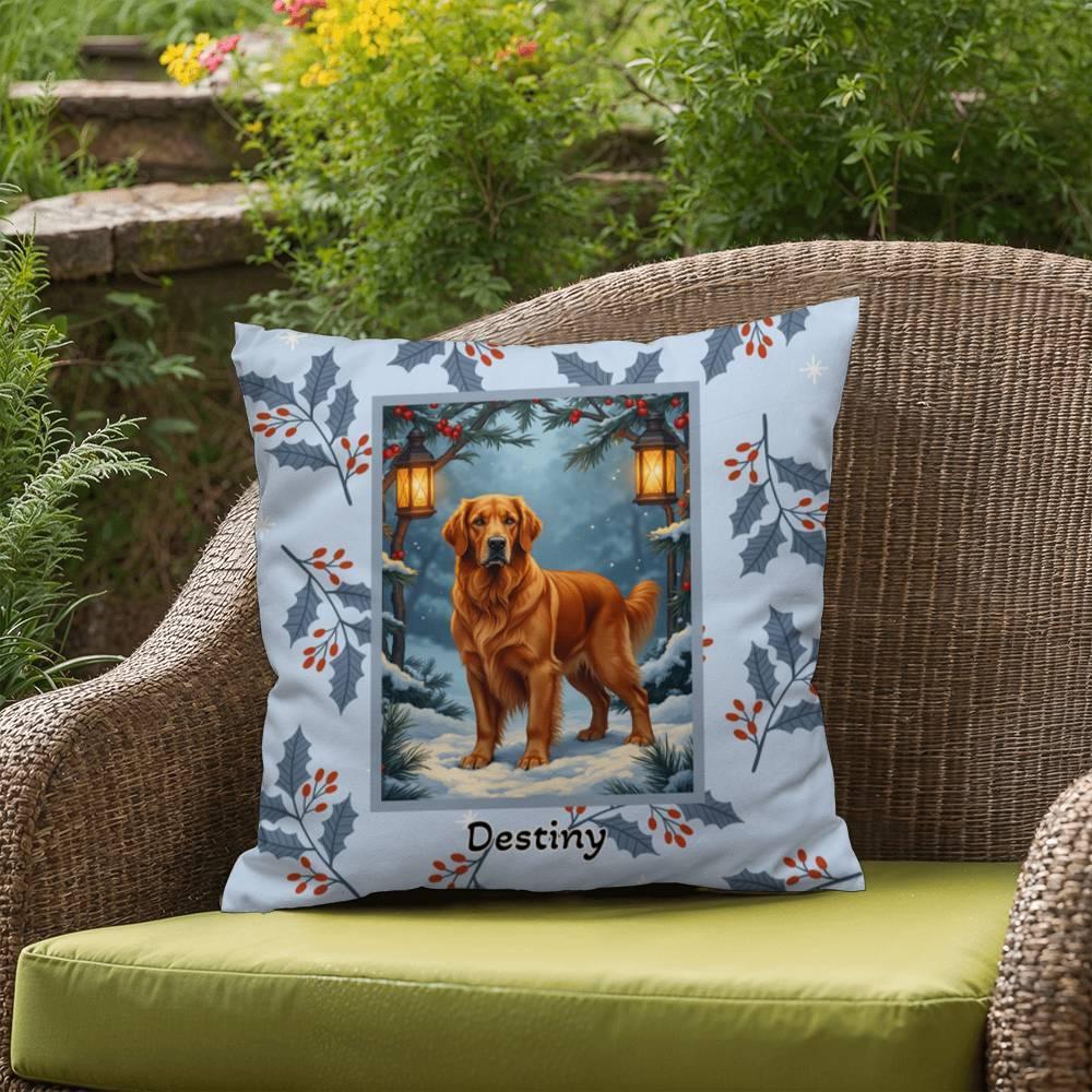 Shop our premium golden retriever dark golden winter throw pillow from MySisterIsASurvivor.