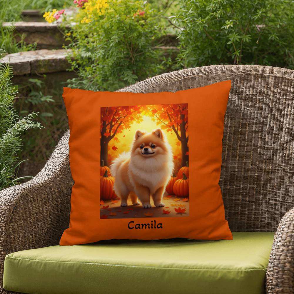 Cream Sable Pomeranian indoor outdoor pillow, custom dog cushion, pet lover accent throw pillow